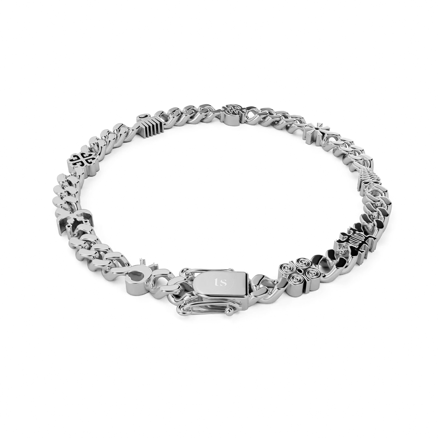 White Gold Adinkra Chain Bracelet