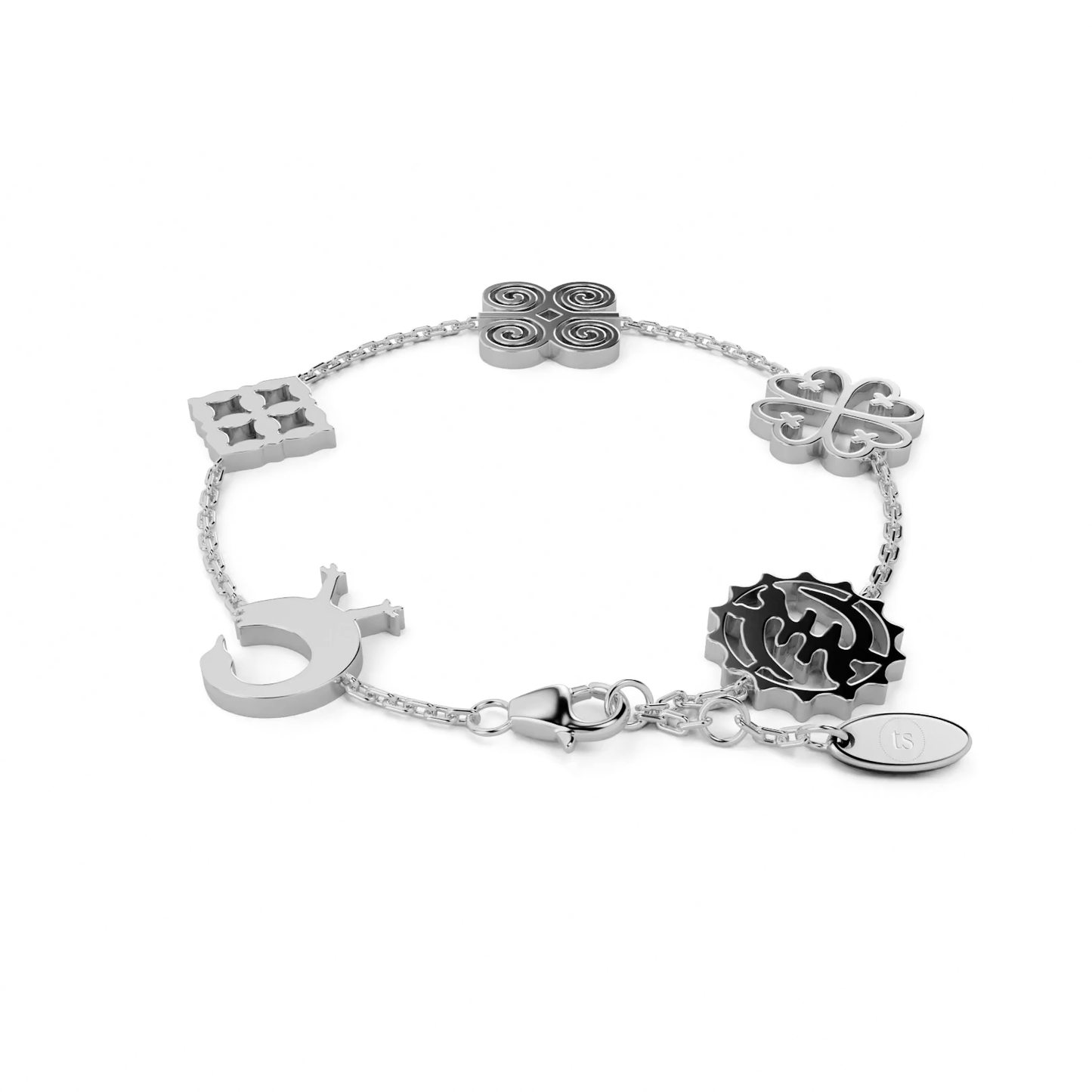 White Gold Adinkra Charm Bracelet